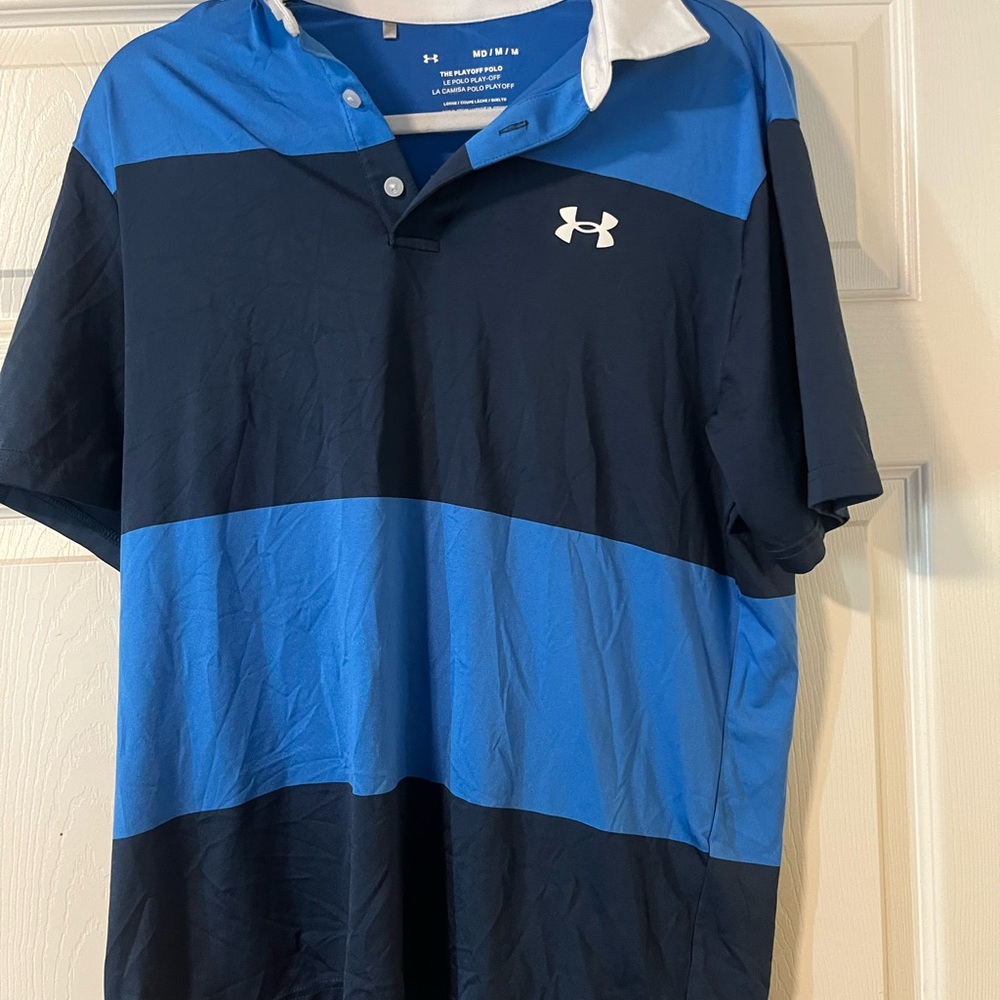 Under Armour Men's Navy and Blue Striped Polo